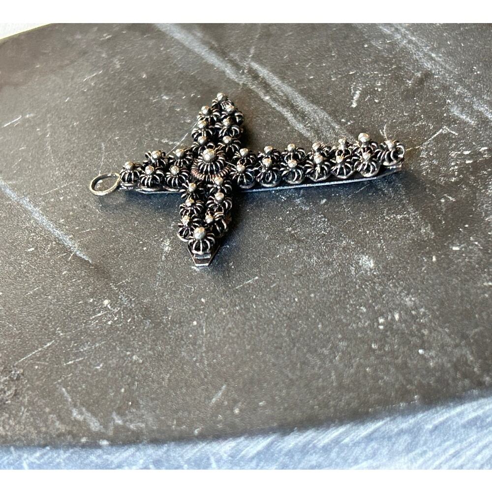 Sterling Silver Brutalist 90s Cross Pendant, Stamped 925 - Picture 3 of 7